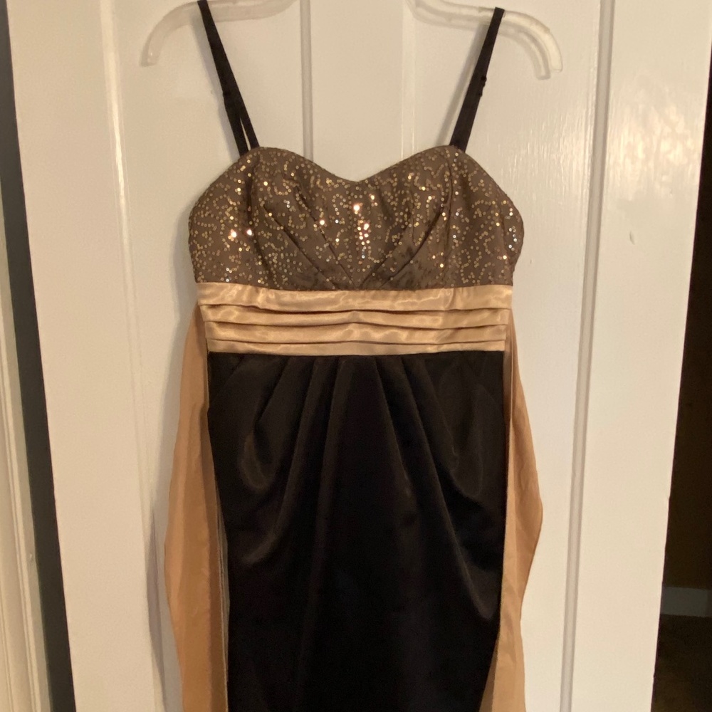 Sleek Black Silk and Gold Cocktail Dress